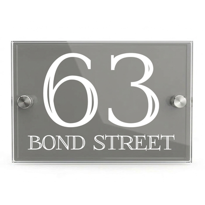 Personalised Dual Panel Acrylic House Sign Rectangle | 200mm x 130mm | Grey with White Text