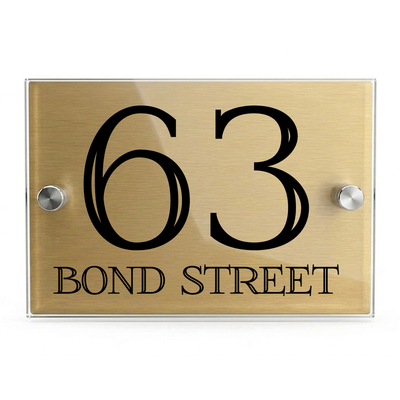 Personalised Dual Panel Acrylic House Sign Rectangle | 200mm x 130mm | Gold with Black Text