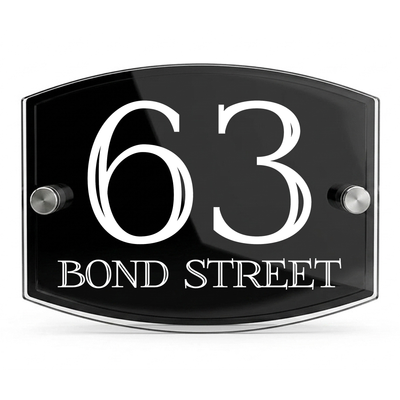Personalised Dual Panel Acrylic House Sign Oval | 200mm x 130mm | Black with White Text