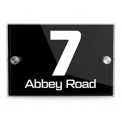 Personalised Dual Panel Acrylic House Sign Rectangle | 200mm x 130mm | Black with White Text