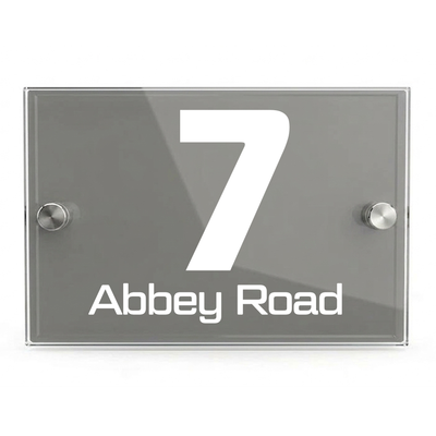 Personalised Dual Panel Acrylic House Sign Rectangle | 200mm x 130mm | Grey with White Text
