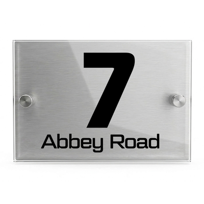 Personalised Dual Panel Acrylic House Sign Rectangle | 200mm x 130mm | Silver with Black Text