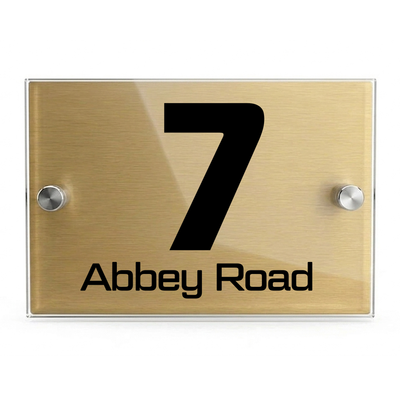 Personalised Dual Panel Acrylic House Sign Rectangle | 200mm x 130mm | Gold with Black Text