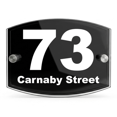 Personalised Dual Panel Acrylic House Sign Oval | 200mm x 130mm | Black with White Text