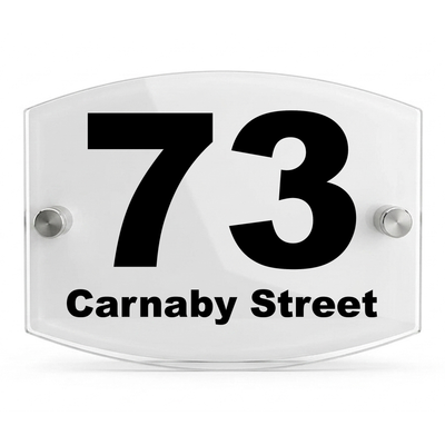 Personalised Dual Panel Acrylic House Sign Oval | 200mm x 130mm | White with Black Text