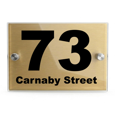 Personalised Dual Panel Acrylic House Sign Rectangle | 200mm x 130mm | Gold with Black Text