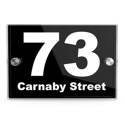 Personalised Dual Panel Acrylic House Sign Rectangle | 200mm x 130mm | Black with White Text