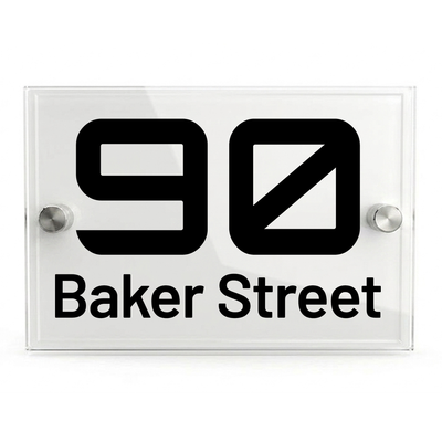 Personalised Dual Panel Acrylic House Sign Rectangle | 200mm x 130mm | White with Black Text