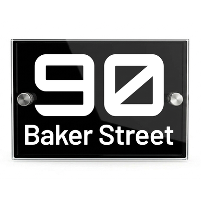 Personalised Dual Panel Acrylic House Sign Rectangle | 200mm x 130mm | Black with White Text