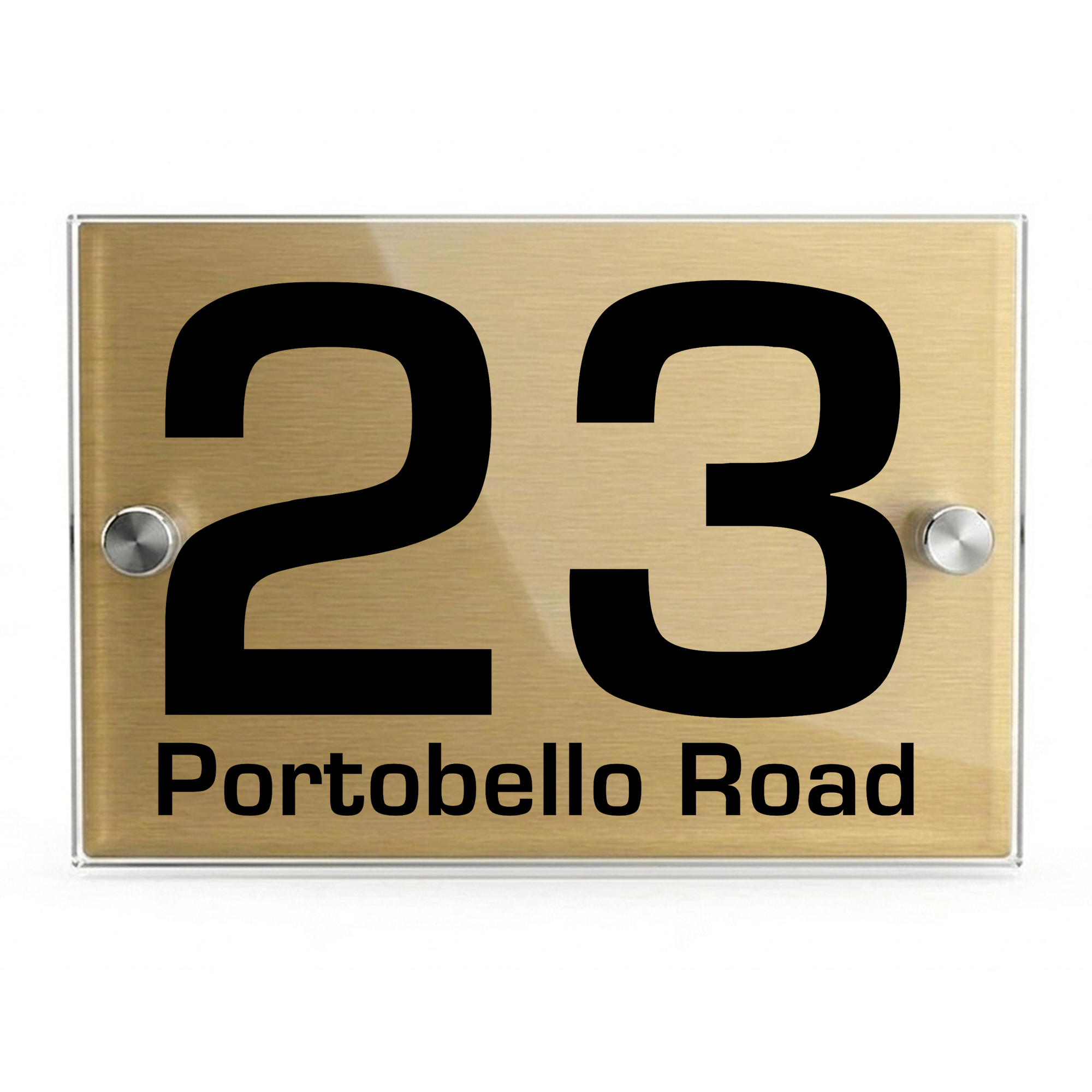 Personalised Dual Panel Acrylic House Sign Rectangle | 200mm x 130mm | Gold with Black Text