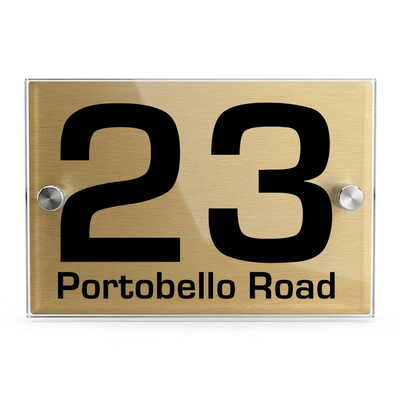 Personalised Dual Panel Acrylic House Sign Rectangle | 200mm x 130mm | Gold with Black Text