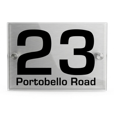Personalised Dual Panel Acrylic House Sign Rectangle | 200mm x 130mm | Silver with Black Text