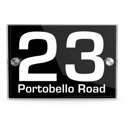Personalised Dual Panel Acrylic House Sign Rectangle | 200mm x 130mm | Black with White Text