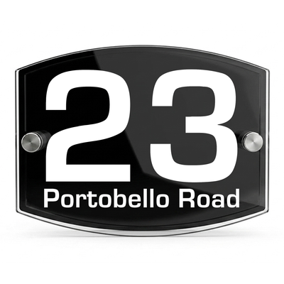 Personalised Dual Panel Acrylic House Sign Oval | 200mm x 130mm | Black with White Text