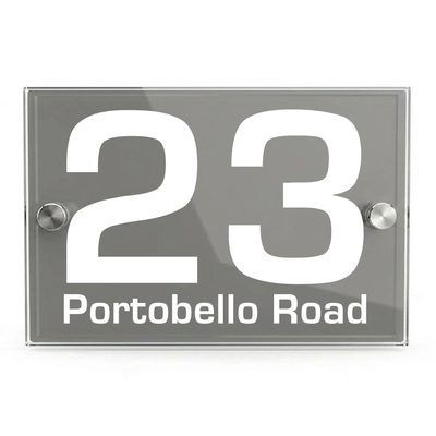 Personalised Dual Panel Acrylic House Sign Rectangle | 200mm x 130mm | Grey with White Text