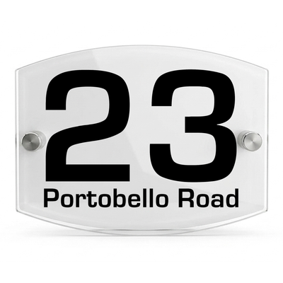 Personalised Dual Panel Acrylic House Sign Oval | 200mm x 130mm | White with Black Text