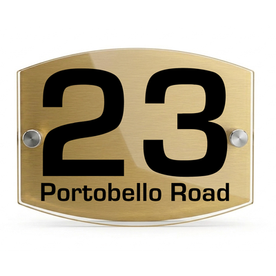 Personalised Dual Panel Acrylic House Sign Oval | 200mm x 130mm | Gold with Black Text