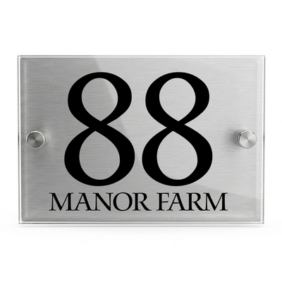 Personalised Dual Panel Acrylic House Sign Rectangle | 200mm x 130mm | Silver with Black Text