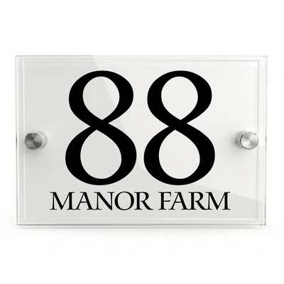 Personalised Dual Panel Acrylic House Sign Rectangle | 200mm x 130mm | White with Black Text