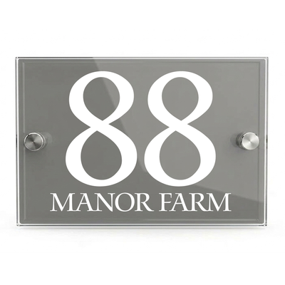 Personalised Dual Panel Acrylic House Sign Rectangle | 200mm x 130mm | Grey with White Text