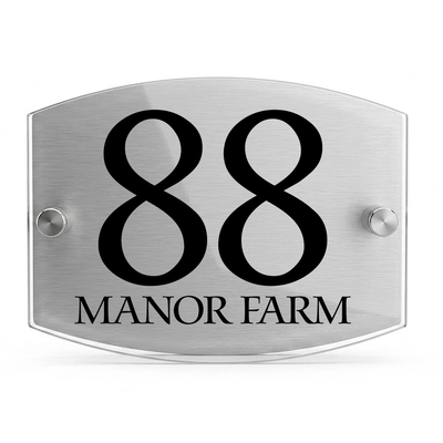 Personalised Dual Panel Acrylic House Sign Oval | 200mm x 130mm | Silver with Black Text