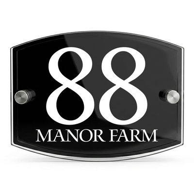 Personalised Dual Panel Acrylic House Sign Oval | 200mm x 130mm | Black with White Text