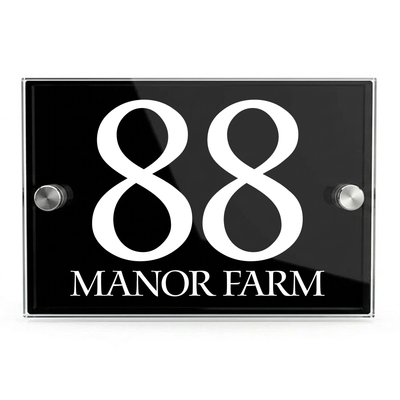 Personalised Dual Panel Acrylic House Sign Rectangle | 200mm x 130mm | Black with White Text