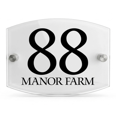 Personalised Dual Panel Acrylic House Sign Oval | 200mm x 130mm | White with Black Text