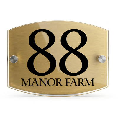 Personalised Dual Panel Acrylic House Sign Oval | 200mm x 130mm | Gold with Black Text