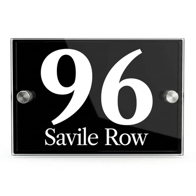 Personalised Dual Panel Acrylic House Sign Rectangle | 200mm x 130mm | Black with White Text