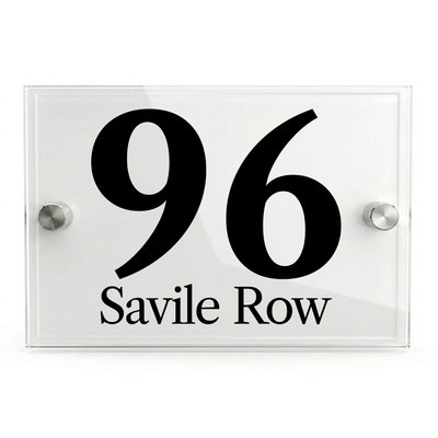 Personalised Dual Panel Acrylic House Sign Rectangle | 200mm x 130mm | White with Black Text
