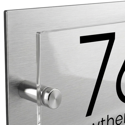 Personalised Dual Panel Acrylic House Sign Rectangle | 200mm x 130mm | Silver with Black Text