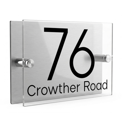 Personalised Dual Panel Acrylic House Sign Rectangle | 200mm x 130mm | Silver with Black Text