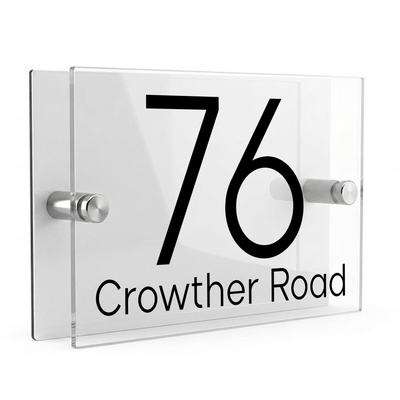 Personalised Dual Panel Acrylic House Sign Rectangle | 200mm x 130mm | White with Black Text