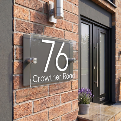 Personalised Dual Panel Acrylic House Sign Rectangle | 200mm x 130mm | Grey with White Text