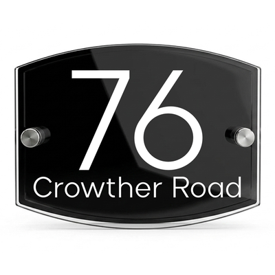 Personalised Dual Panel Acrylic House Sign Oval | 200mm x 130mm | Black with White Text
