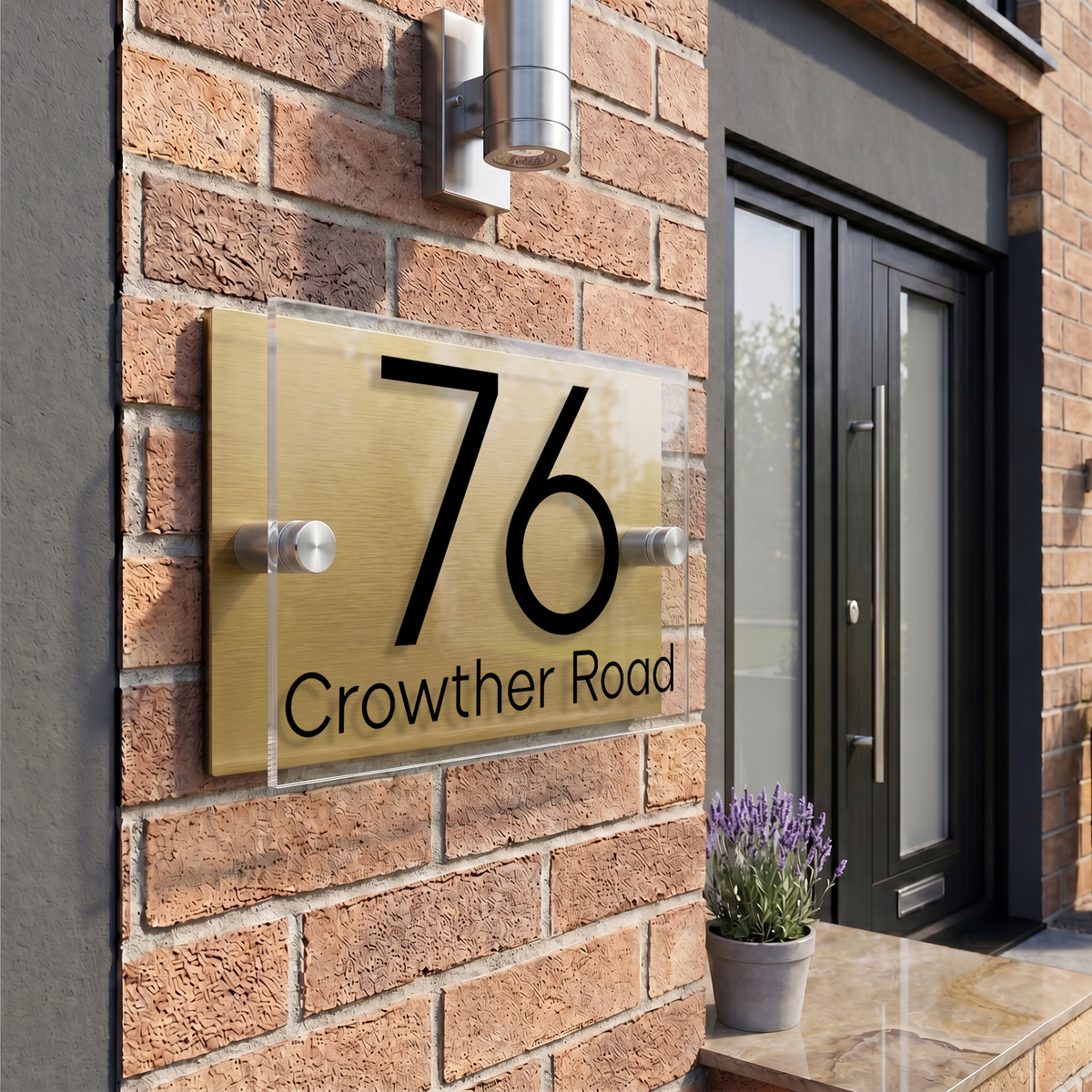 Personalised Dual Panel Acrylic House Sign Rectangle | 200mm x 130mm | Gold with Black Text