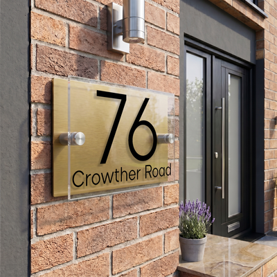 Personalised Dual Panel Acrylic House Sign Rectangle | 200mm x 130mm | Gold with Black Text