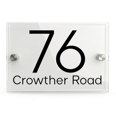 Personalised Dual Panel Acrylic House Sign Rectangle | 200mm x 130mm | White with Black Text