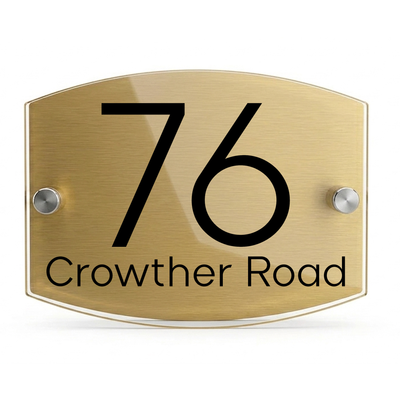 Personalised Dual Panel Acrylic House Sign Oval | 200mm x 130mm | Gold with Black Text