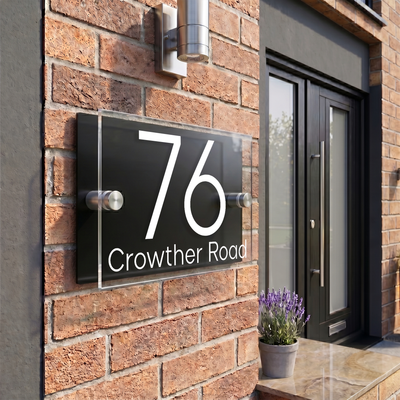 Personalised Dual Panel Acrylic House Sign Rectangle | 200mm x 130mm | Black with White Text