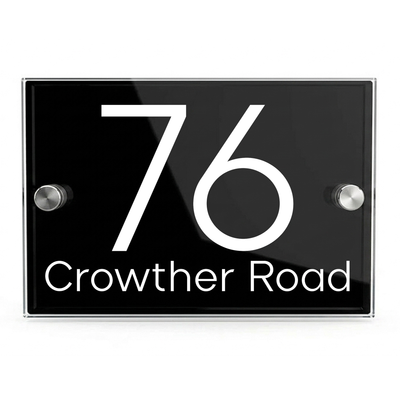 Personalised Dual Panel Acrylic House Sign Rectangle | 200mm x 130mm | Black with White Text