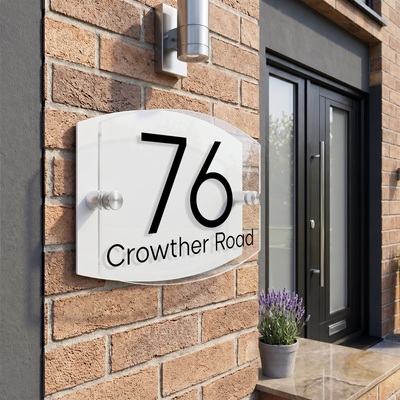 Personalised Dual Panel Acrylic House Sign Oval | 200mm x 130mm | White with Black Text