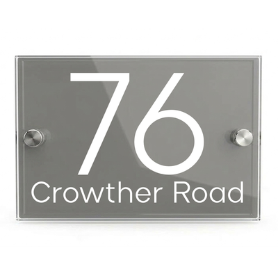 Personalised Dual Panel Acrylic House Sign Rectangle | 200mm x 130mm | Grey with White Text