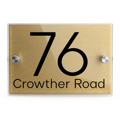 Personalised Dual Panel Acrylic House Sign Rectangle | 200mm x 130mm | Gold with Black Text