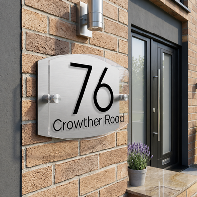 Personalised Dual Panel Acrylic House Sign Oval | 200mm x 130mm | Silver with Black Text
