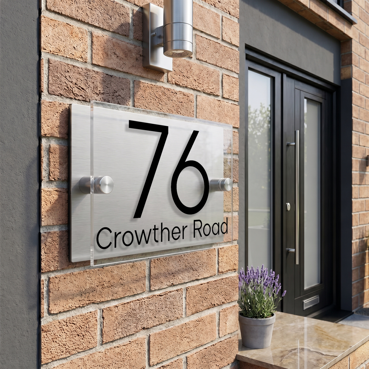 Personalised Dual Panel Acrylic House Sign Rectangle | 200mm x 130mm | Silver with Black Text