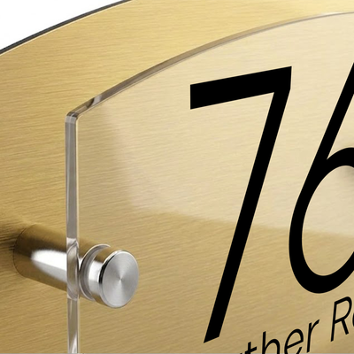 Personalised Dual Panel Acrylic House Sign Oval | 200mm x 130mm | Gold with Black Text