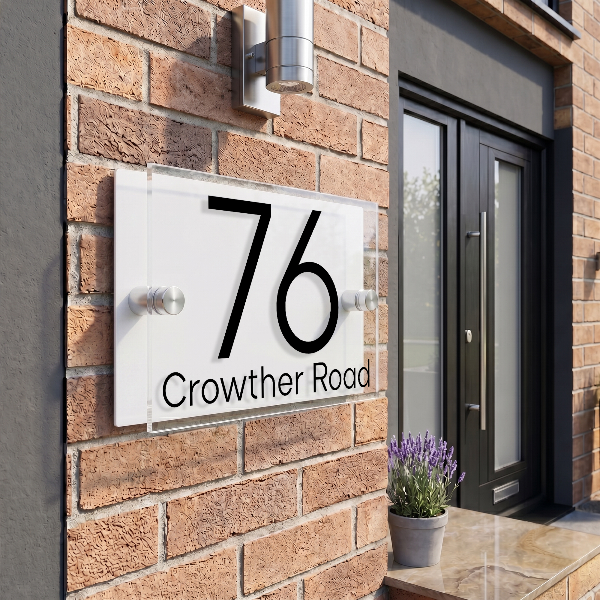 Personalised Dual Panel Acrylic House Sign Rectangle | 200mm x 130mm | White with Black Text