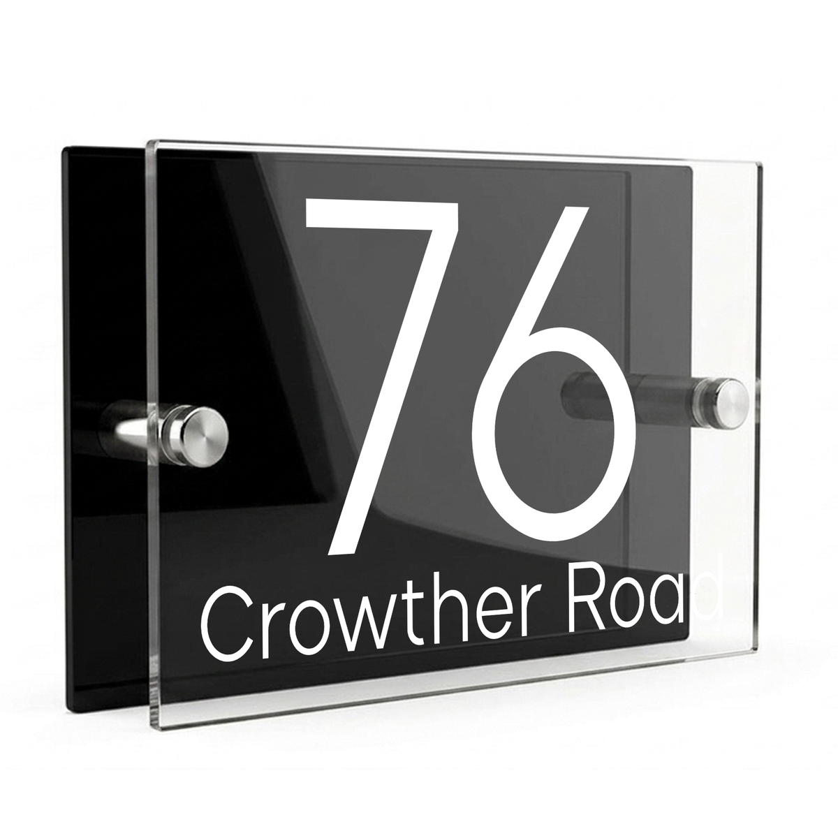 Personalised Dual Panel Acrylic House Sign Rectangle | 200mm x 130mm | Black with White Text